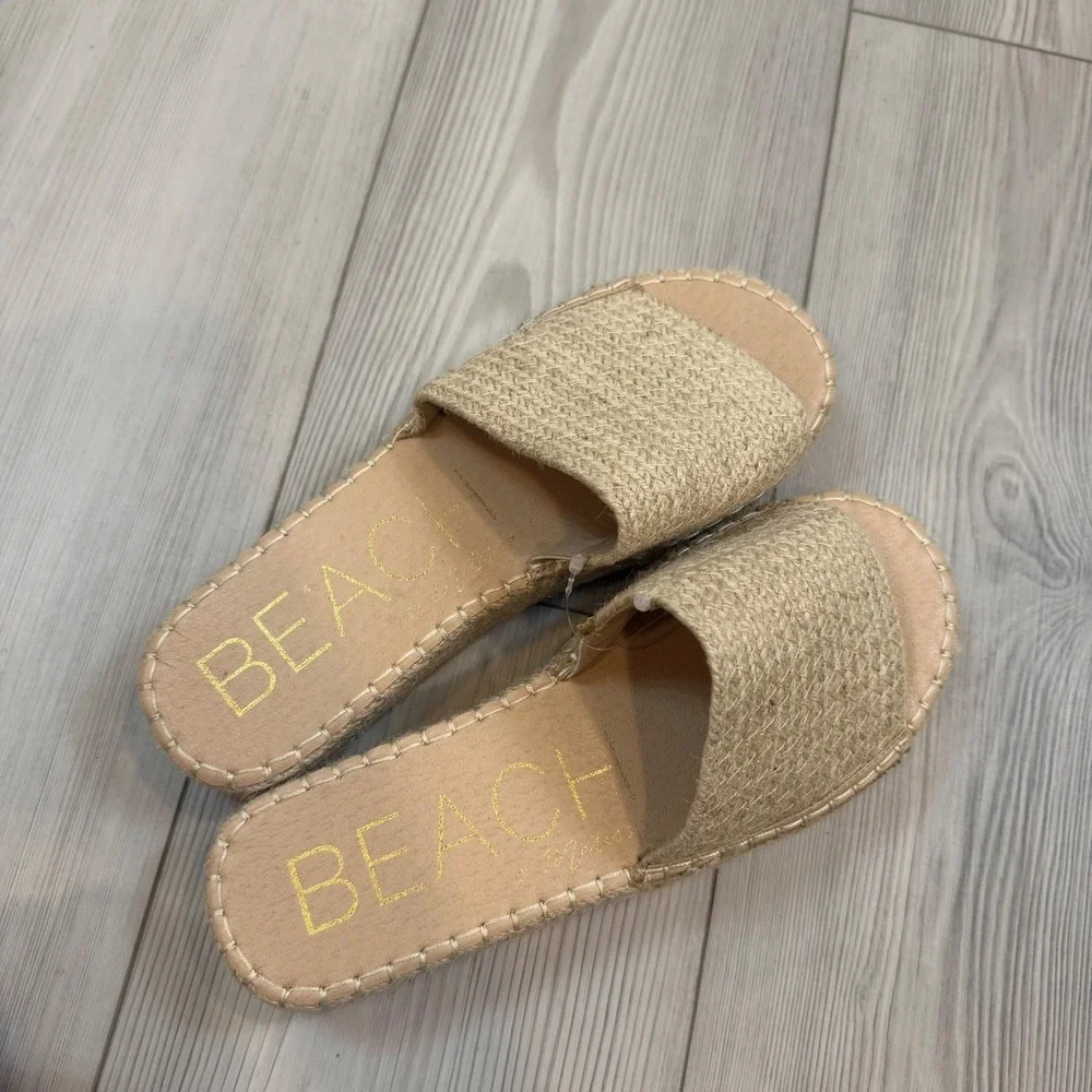 Beach by Matisse Women 10M Tan Woven Jute Platform Espadrille Slide Sandals